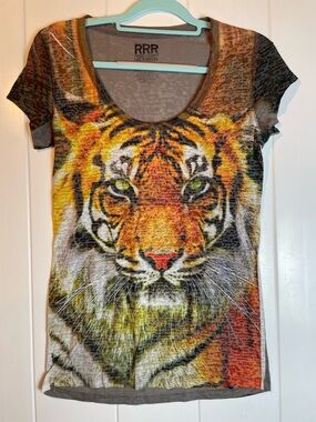 RRR Romance, Retro, Rock Los Angeles Sheer Tiger Tee, Size L